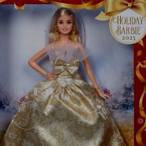 Barbie Signature 2025 Holiday Blonde Hair Fashion Doll with Silver & Gold Dress